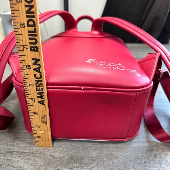 Loungefly Disney Beauty and the Beast Winter Scene Backpack Red - Picture 4 of 7